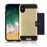 Wholesale iPhone X (Ten) Credit Card Armor Hybrid Case (Gold)